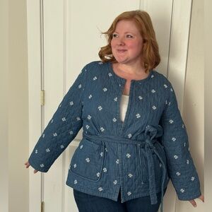 Draper James Quilted Embroidered Chambray Jacket